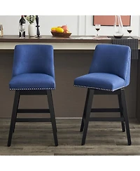 Rainsken Swivel Bar Stools Set of 2, linen fabric, Wood Fram, with Ergonomic Design, for Kitchen Island, Home Bar, Dining Room
