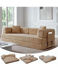 homfan 5-in-1 Convertible Sofa Bed, 80.7" Corduroy Sleeper Sofa with Storage Pocket, Bedroom and Small Spaces