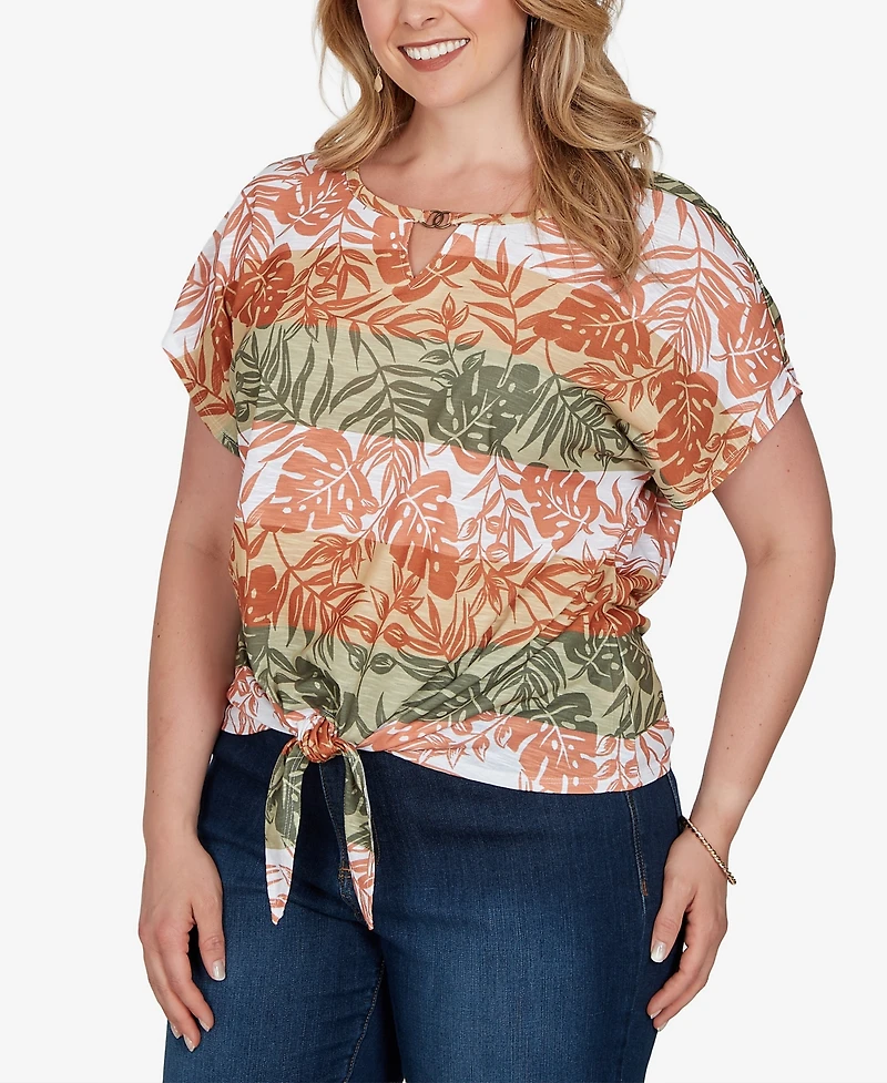 Hearts Of Palm Plus Printed Knit Tie-Front Top