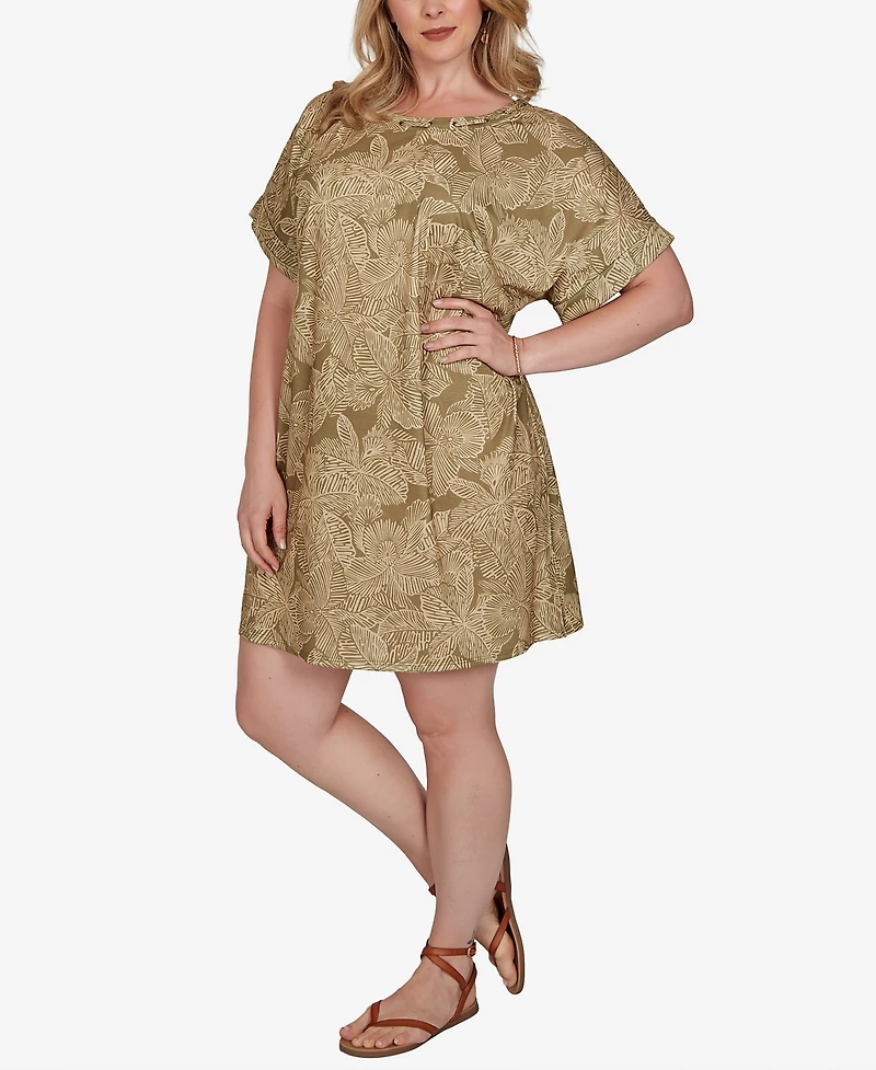 Hearts Of Palm Plus Printed Short-Sleeve Grommet Dress