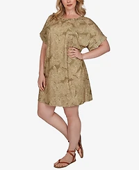 Hearts Of Palm Plus Printed Short-Sleeve Grommet Dress