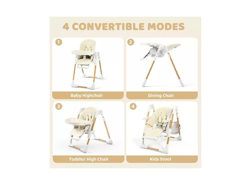Kinder King BabyKinder Convertible Baby High Chair with Wood Grain Removable Double Tray and Easy Clean Design