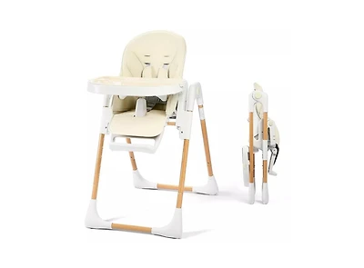 Kinder King BabyKinder Convertible Baby High Chair with Wood Grain Removable Double Tray and Easy Clean Design