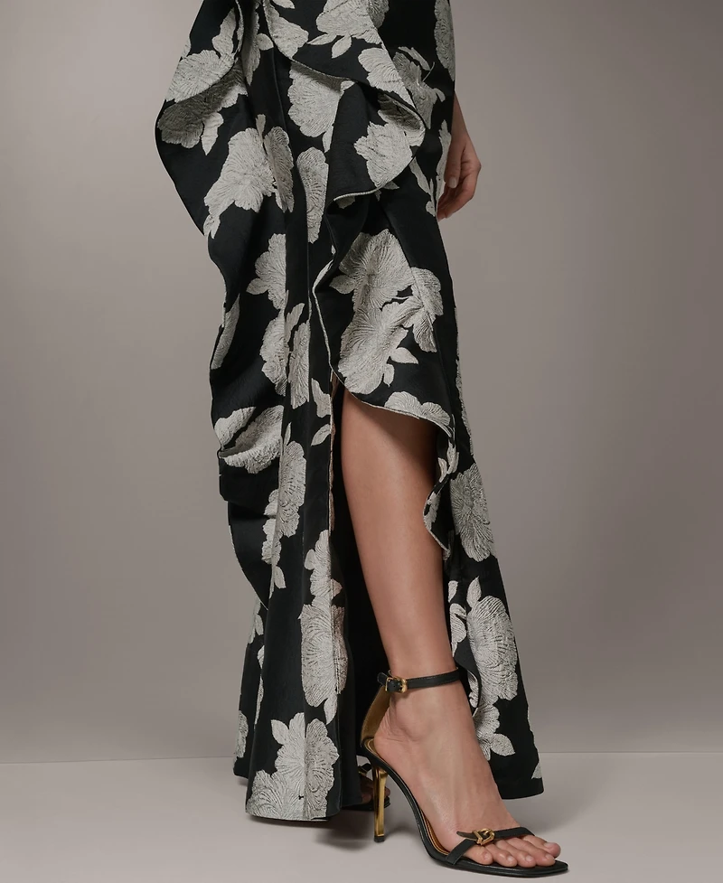 Donna Karan New York Women's Floral One-Shoulder Ruffle Evening Gown