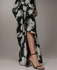 Donna Karan New York Women's Floral One-Shoulder Ruffle Evening Gown