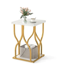 Slickblue Faux Marble Nightstand With Stylish Petal Metal Base