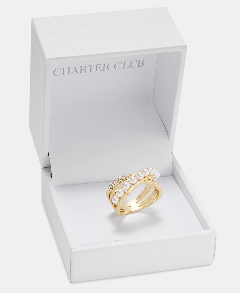Charter Club Glass Pearl and Crystal Pave Ring, Macy's Exclusive
