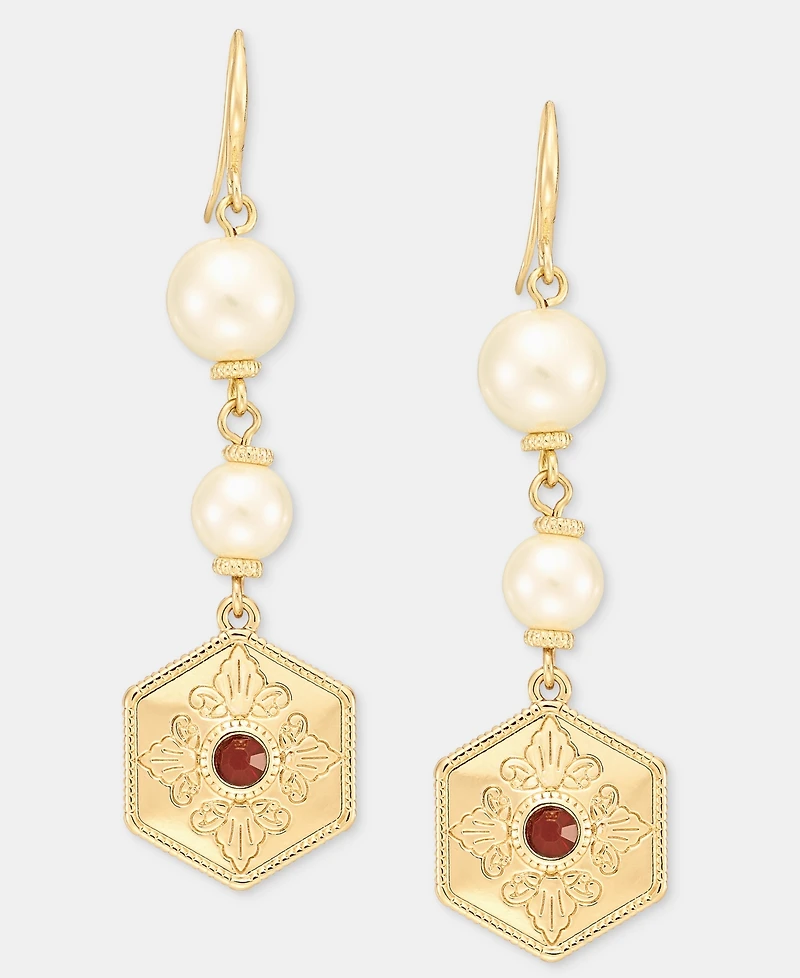Charter Club Glass and Faux Pearl Linear Drop Earrings, Macy's Exclusive
