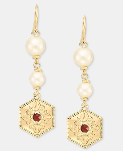 Charter Club Glass and Faux Pearl Linear Drop Earrings, Macy's Exclusive