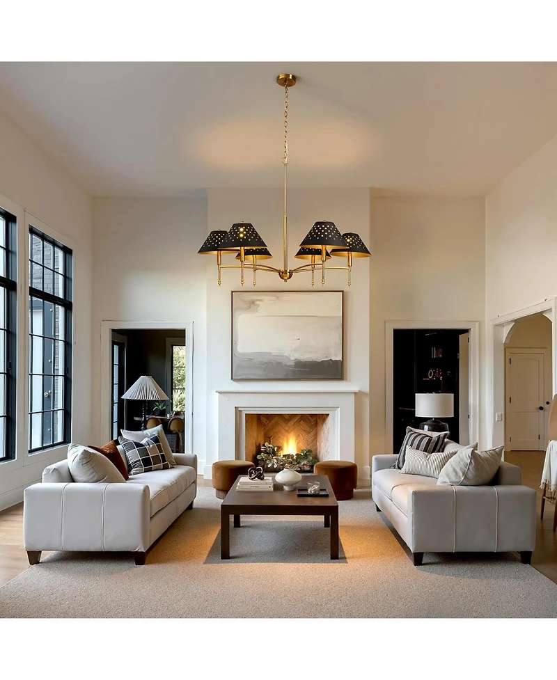 Tribesigns 6-Light Chandelier with Matte Lampshade, 35" Farmhouse Height Adjustable Pendant Light Fixture