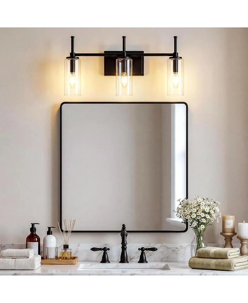 Tribesigns 3-Light Bathroom Vanity Light Fixture, Modern Wall Sconce with Clear Glass Shades.Industrial Vanity Lighting for Bathroom(E12 Base)