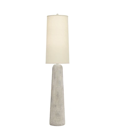 Regency Hill Leisa Mid Century Modern Southwest 64 1/2" Tall Standing Floor Lamp Foot Switch Natural Hammered Pattern