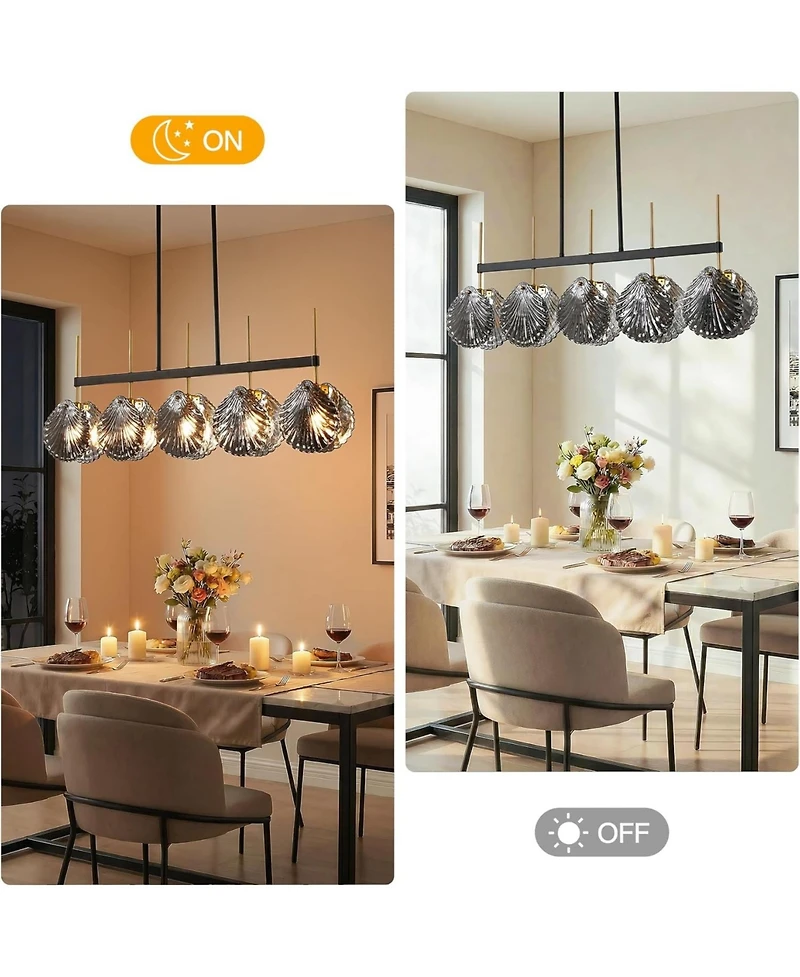 Tribesigns Island Light for Kitchen, 5-Light Dining Room Chandeliers With Smoky Gray Glass Shades For Dining Room Or Kitchen Island