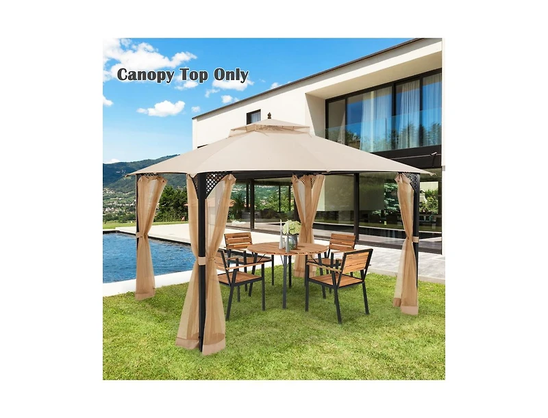 Boyel Living 10 x 12 Feet Gazebo Replacement Top with Air Vent and Drainage Holes-Beige