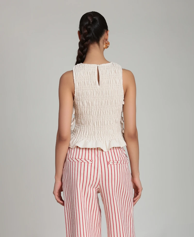 Avec Les Filles Women's Ruched Side-Tie Crewneck Top