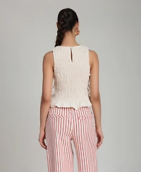Avec Les Filles Women's Ruched Side-Tie Crewneck Top
