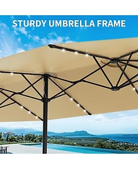 gaomon Outdoor 15Feet Double-Sided Rectangular Patio Umbrella with Base and 36 Solar Led Lights for Pool