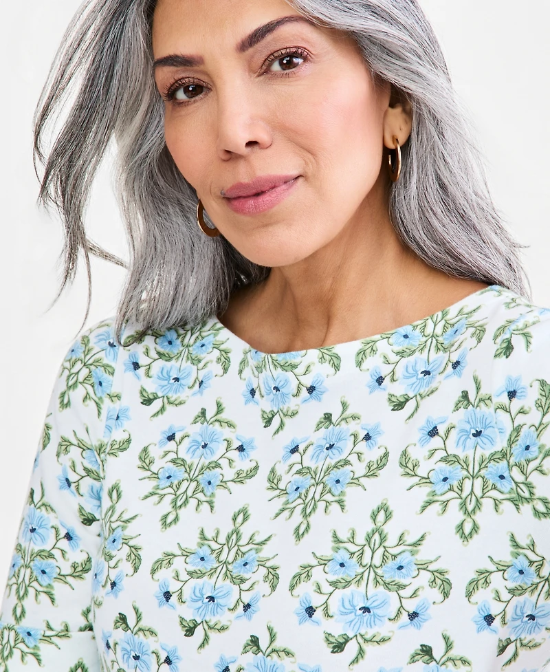 Style & Co Women's Printed Boat-Neck Elbow-Sleeve Top, Macy's Exclusive