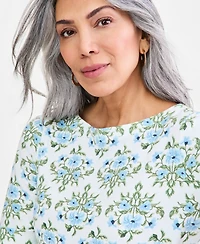 Style & Co Women's Printed Boat-Neck Elbow-Sleeve Top, Macy's Exclusive