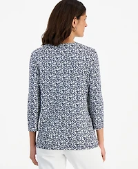Style & Co Women's Printed 3/4-Sleeve Henley Top, Macy's Exclusive