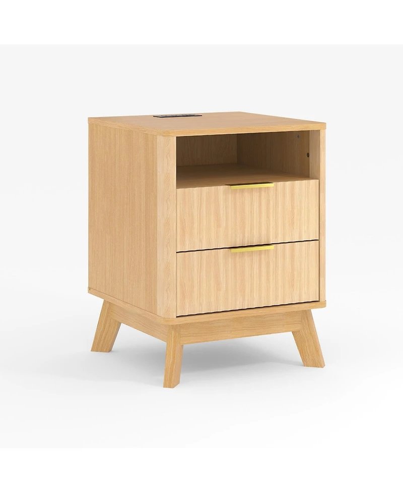 homfan Fluted Nightstand with Charging Station