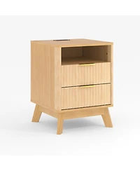 homfan Fluted Nightstand with Charging Station