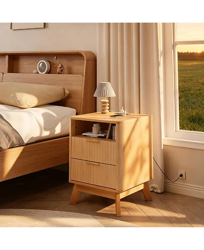 homfan Fluted Nightstand with Charging Station