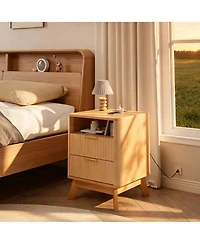 homfan Fluted Nightstand with Charging Station