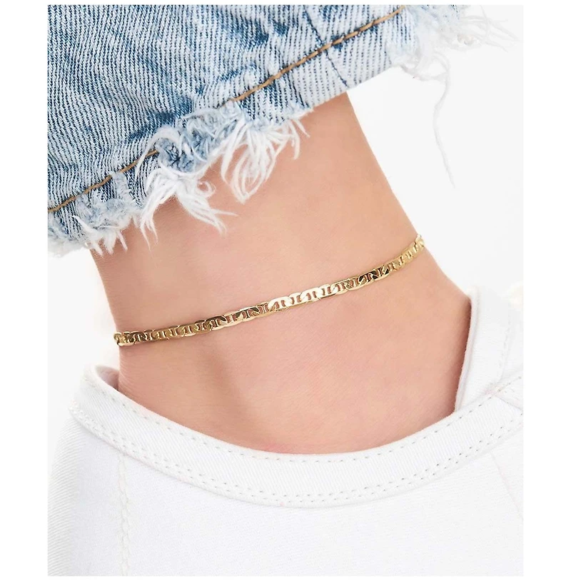 Curata Jewelry Solid 10K Yellow Gold 10 Inch 2.2mm Mariner Chain Anklet Anklet