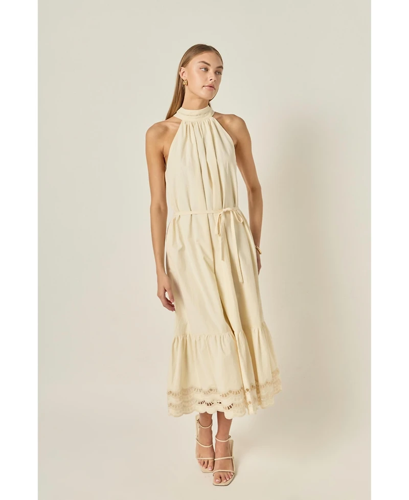 English Factory Women's Embroidered Halter Neck Midi Dress