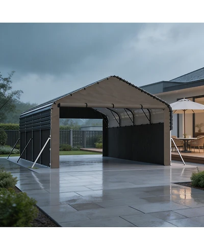 homfan Heavy Duty Carport, Galvanized Steel Car Port for All-Weather, Outdoor Vehicle Storage Shelter with 4 Windows and 3 Doors