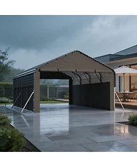 homfan Heavy Duty Carport, Galvanized Steel Car Port for All-Weather, Outdoor Vehicle Storage Shelter with 4 Windows and 3 Doors