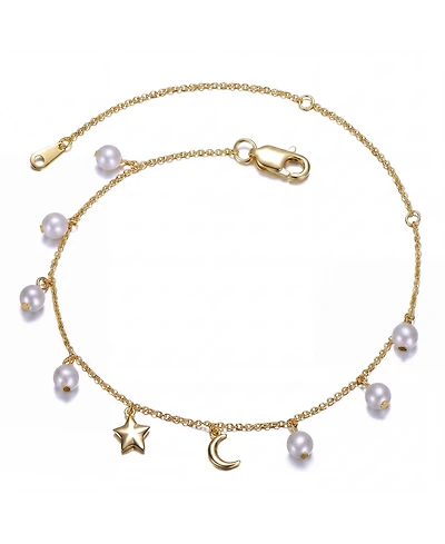 Sterling Silver 14k Gold Plated Anklet with White Pearls and Charms