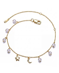 Sterling Silver 14k Gold Plated Anklet with White Pearls and Charms