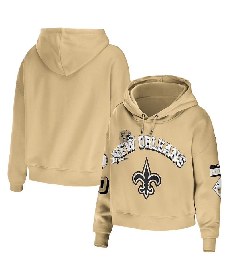 Wear by Erin Andrews Women's Gold New Orleans Saints Plus Modest Cropped Pullover Hoodie