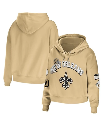 Wear by Erin Andrews Women's Gold New Orleans Saints Plus Modest Cropped Pullover Hoodie