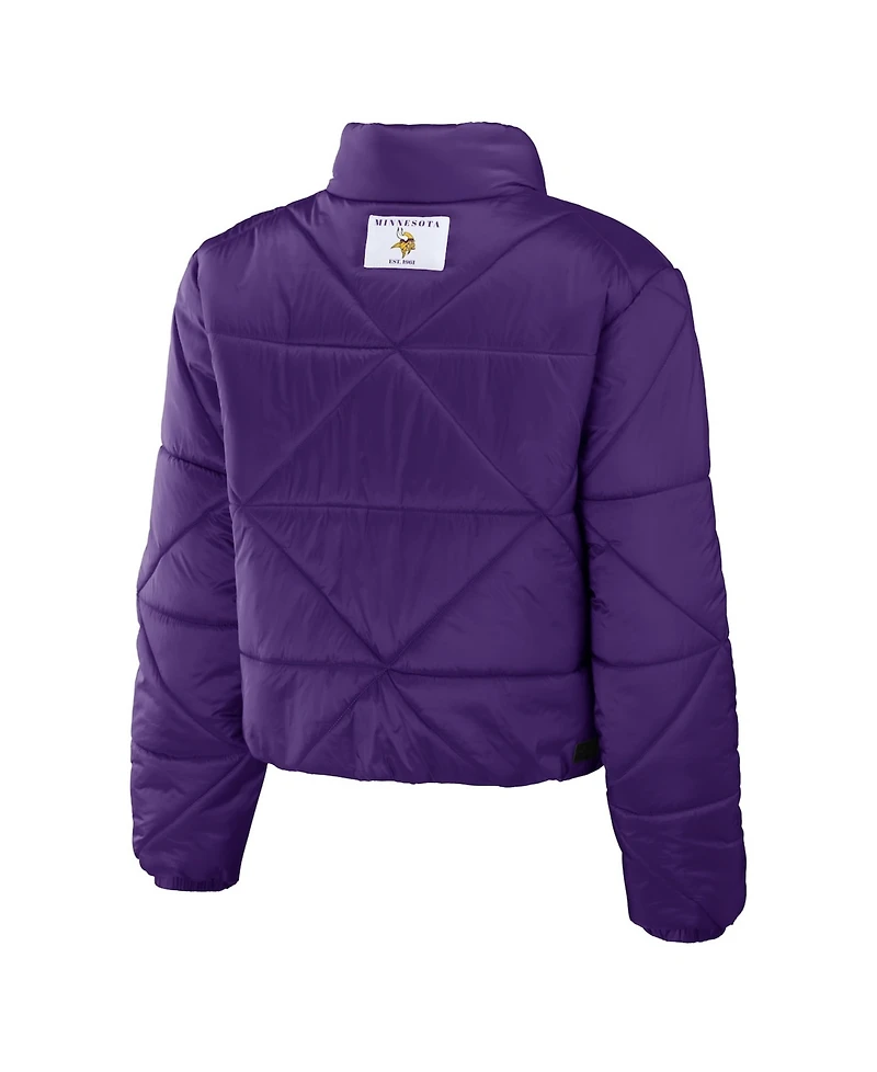 Wear by Erin Andrews Women's Purple Minnesota Vikings Cropped Puffer Full-Zip Jacket