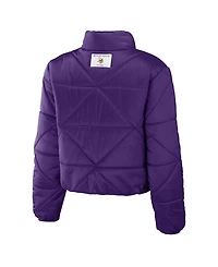 Wear by Erin Andrews Women's Purple Minnesota Vikings Cropped Puffer Full-Zip Jacket