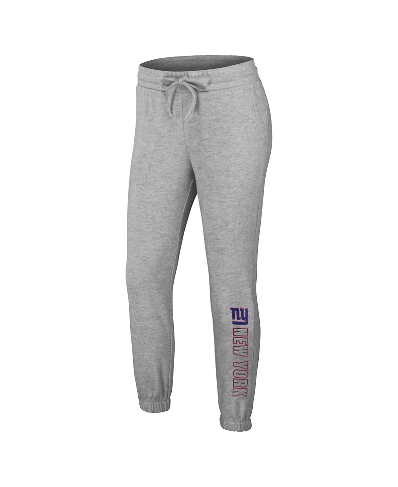 Wear by Erin Andrews Women's 2-Piece Heather Gray New York Giants Plus Knitted Tri-Blend Long Sleeve T-Shirt & Pants Lounge Set
