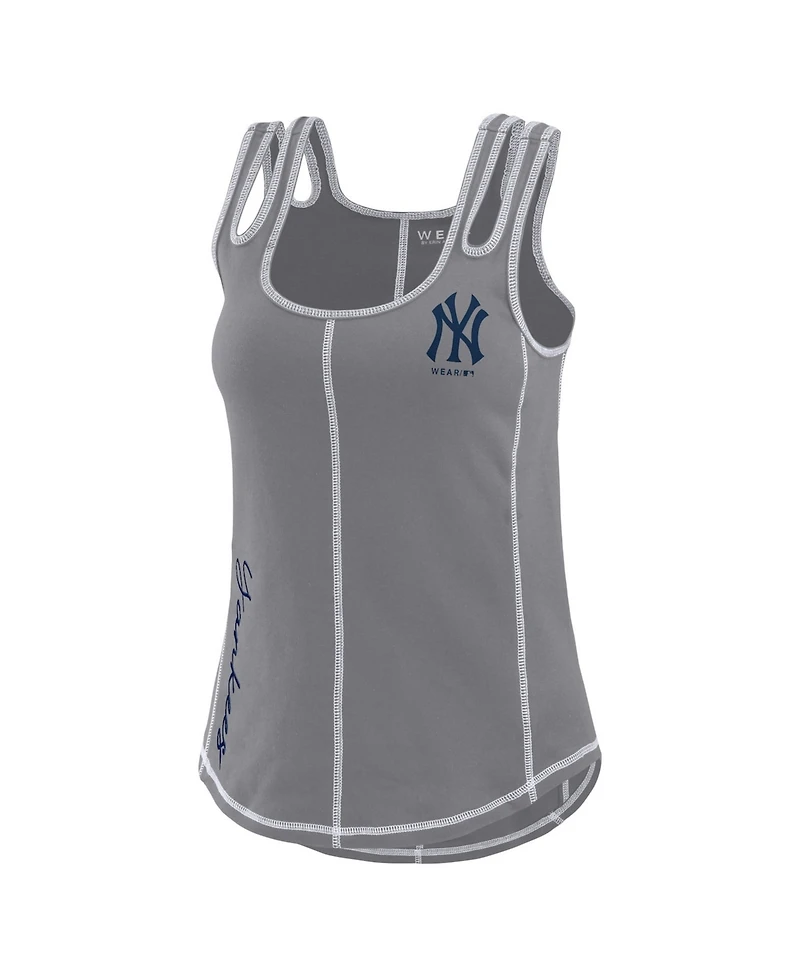 Wear by Erin Andrews Women's Gray New York Yankees Contrast Stitch Tank Top