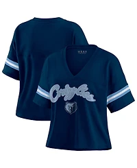 Wear by Erin Andrews Women's Navy Memphis Grizzlies Plus Color Block Boxy V-Neck T-Shirt