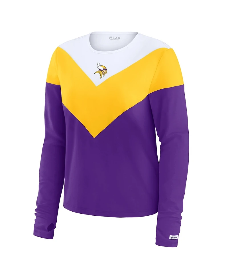 Wear by Erin Andrews Women's White/Gold Minnesota Vikings Plus Chevron Tri-Blend Long Sleeve T-Shirt