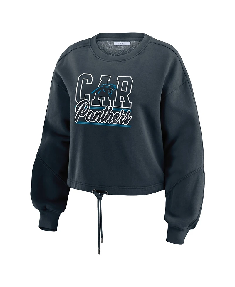 Wear by Erin Andrews Women's 2-Piece Black Carolina Panthers Washed Fleece Long Sleeve T-Shirt & Shorts Lounge Set
