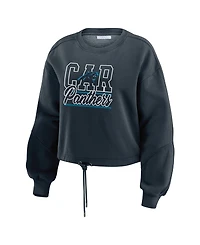 Wear by Erin Andrews Women's 2-Piece Black Carolina Panthers Washed Fleece Long Sleeve T-Shirt & Shorts Lounge Set