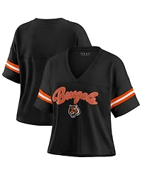 Wear by Erin Andrews Women's Black Cincinnati Bengals Plus Color Block Boxy V-Neck T-Shirt
