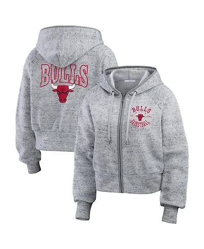 Wear by Erin Andrews Women's Heather Gray Chicago Bulls Speckled Radiator Full-Zip Hoodie
