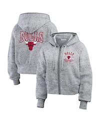 Wear by Erin Andrews Women's Heather Gray Chicago Bulls Speckled Radiator Full-Zip Hoodie