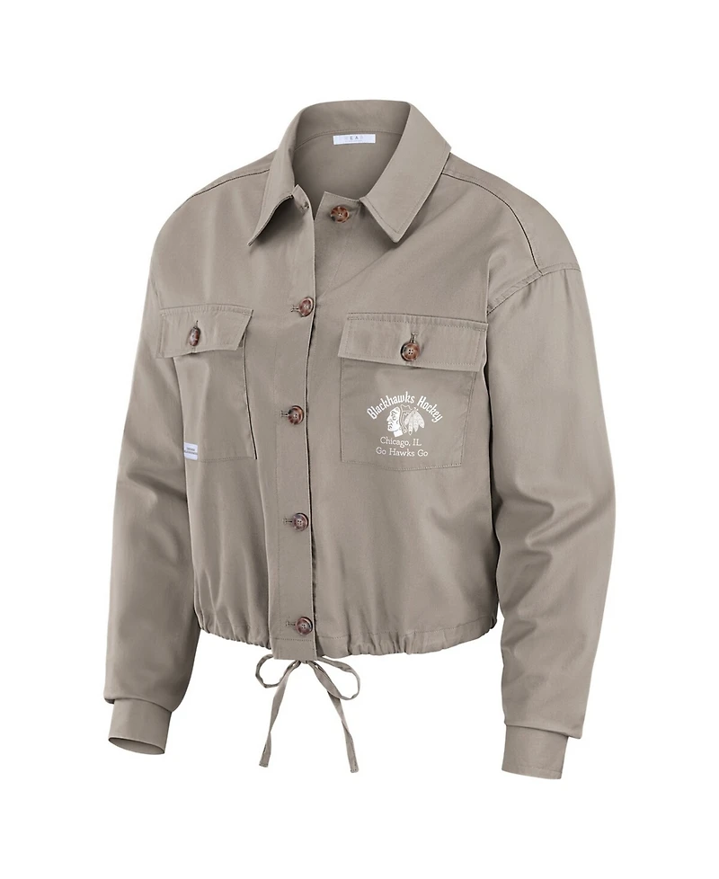 Wear by Erin Andrews Women's Khaki Chicago Blackhawks Cinched Button-Up Jacket