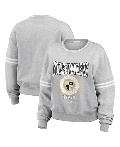 Wear by Erin Andrews Women's Heather Gray Purdue Boilermakers Classic Stripe Pullover Sweater