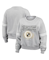 Wear by Erin Andrews Women's Heather Gray Purdue Boilermakers Classic Stripe Pullover Sweater